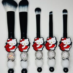 Handmade Hello Kitty Makeup Beaded Brush Set - Black and White